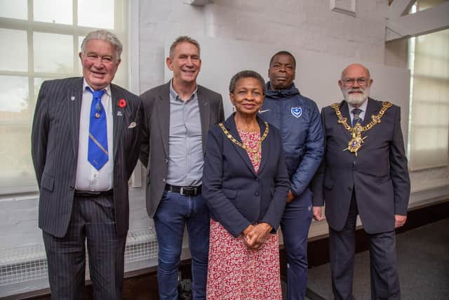 Pictured: Barry Harris, Alan Night, Lord Mayoress Marie Costa, Duke Harrisson-Hunter and Lord Mayor Hugh Mason at Portsmouth City Museum
Picture: Habibur Rahman