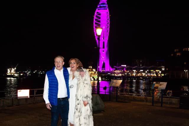 Harry and Chloe were left confused by Spinnaker Tower's gender 'reveal' last Friday. Picture: Emma Terracciano