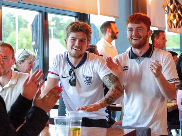 Fans watch Netherlands v England, UEFA Euros 2024 semi-final played in Dortmund, at Village Hotel, Lakeshore Drive, CoshamPicture: Chris  Moorhouse (100724-050)