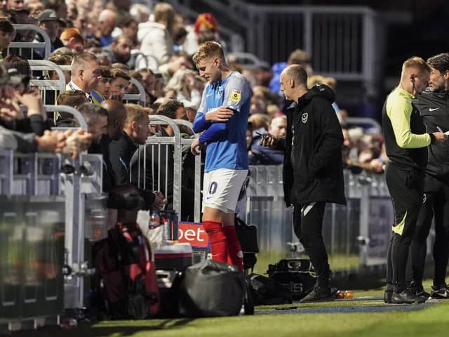 Worryingly, Joe Pigott came off in the 34th minute of Pompey's 5-0 demolition of Aston Villa Under-21s in the Papa John's Trophy. Picture: Jason Brown/ProSportsImages
