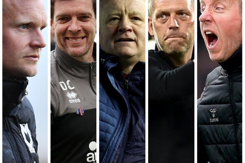 Bookies' contenders (from left) Liam Manning, Darrell Clarke, Chris Wider, Leam Richardson and Lee Bowyer.