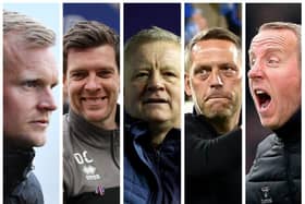 Bookies' contenders (from left) Liam Manning, Darrell Clarke, Chris Wider, Leam Richardson and Lee Bowyer.