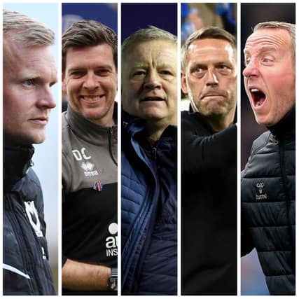 Bookies' contenders (from left) Liam Manning, Darrell Clarke, Chris Wider, Leam Richardson and Lee Bowyer.