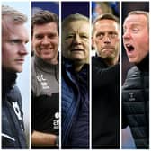 Bookies' contenders (from left) Liam Manning, Darrell Clarke, Chris Wider, Leam Richardson and Lee Bowyer.