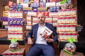 Cllr George Madgwick with the Easter eggs at his restaurant Valletta in Drayton Picture: Habibur Rahman