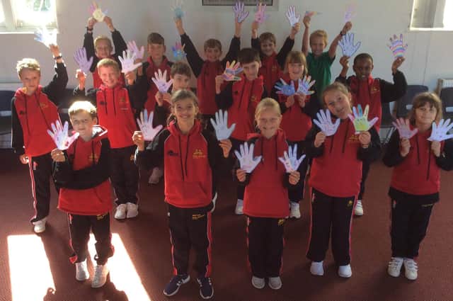 Portsmouth Grammar Junior School sent over 40 hands as part of Pear Tree Court's 'Hug a Care Home' initiative
