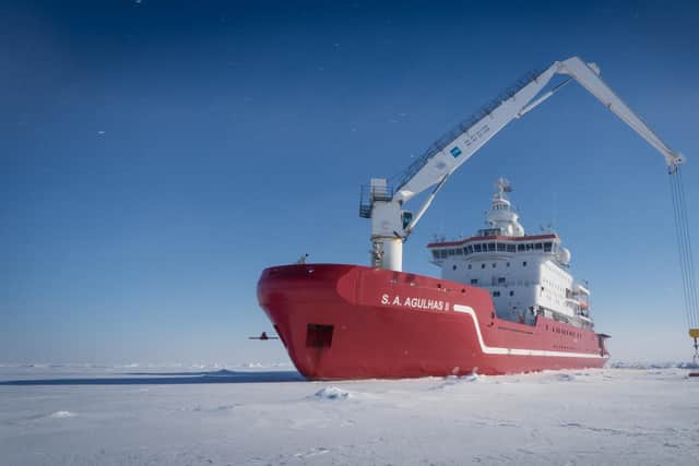 S.A. Agulhas II, from the South African polar expedition team. Picture: Nick Birtwistle/Falklands Maritime Heritage Trust.