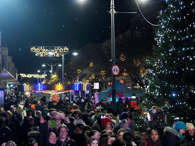 Christmas lights in Palmerston Road, Southsea, were switched on during the evening of Thursday, November 21, 2024. Picture: Sarah Standing (211124-8847)