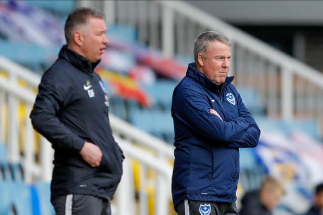 Pompey manager Kenny Jackett, right, alongside Peterborough boss Darren Ferguson
