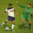 Billy Clifford, left, in action during Hawks' 2-1 win against Oxford City - one of only five National League South games the club have played in 2020/21 so far. Picture by Dave Haines.