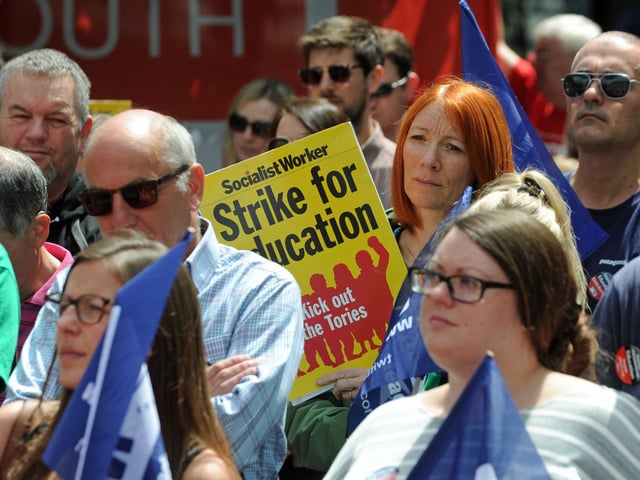 Back in 2016, members of the teaching union the NUT held a rally in Commercial Road Portsmouth during a one day strike against Government policy. Picture: 05/06/16