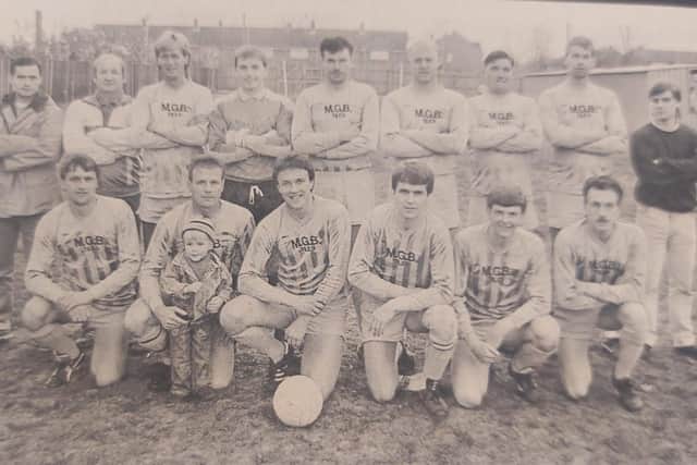 Riga A, Victory Cup winners. Front: Shaun McCartney, Kieron Hoolihan, Simon Clarke, Owen McCartney, Simon Webb, Wayne Mowie. Back: Gavin Legg, John McGee, Bobby Berry, Keith Brown, Mark Clifford, Tony Brooks, Robert Horn, Graeme Cooper, Shaun Muckells.