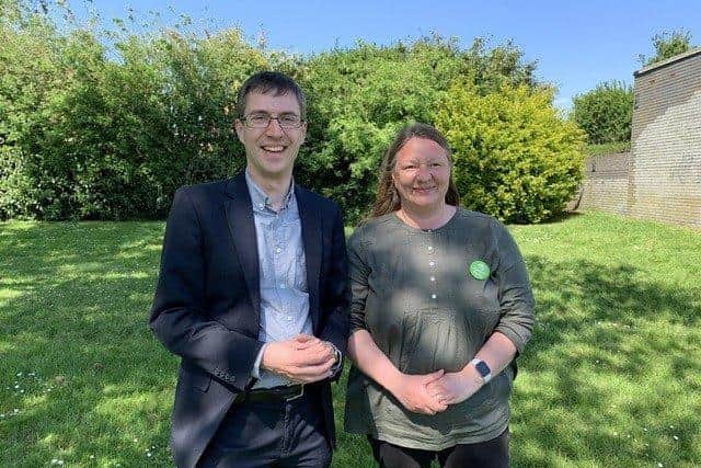 Green Party co-leader Adrian Ramsay with Havant's Bondfields ward candidate Shelley Saunders
Picture: Toby Paine