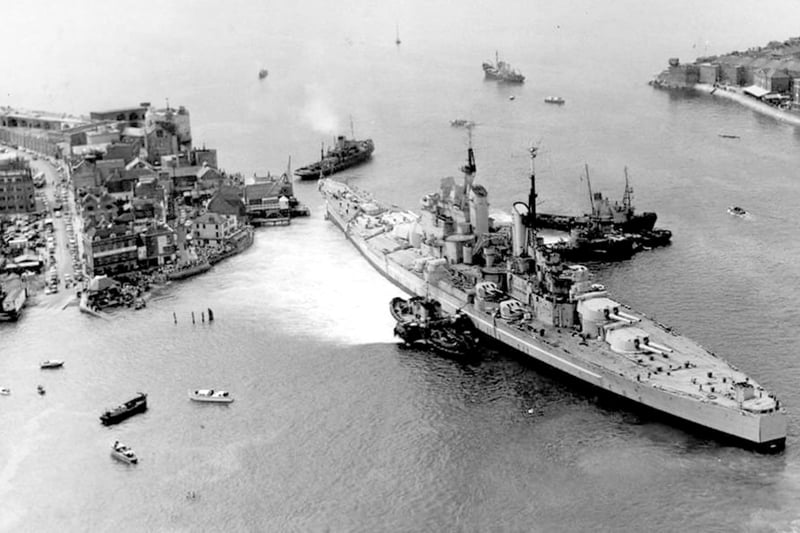 Most views of HMS Vanguard are overhead, here is another with a view along Broad Street.