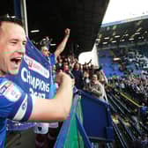 Flashback - Michael Doyle celebrates winning the EFL League 2 title at Fratton Park in May 217. Photo by Joe Pepler/Digital South.