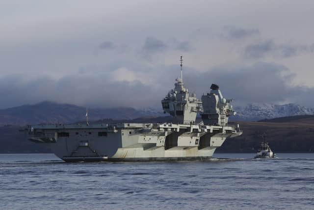 HMS Queen Elizabeth arrives at Glen Mallan, in Loch Long. Picture: PO JJ Massey/Ministry of Defence/Crown Copyright/PA Wire