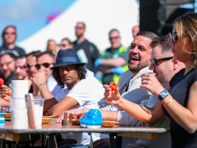 Quite a few glasses of milk where on hand to help contestants cool their mouth down during the chilli eating contest.