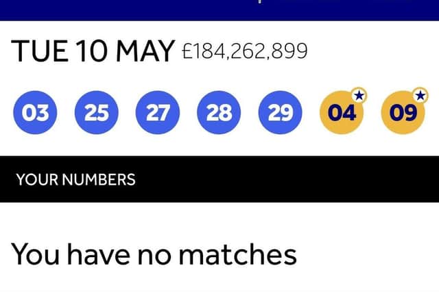 Lorna's Lucky Dip EuroMillions ticket.
