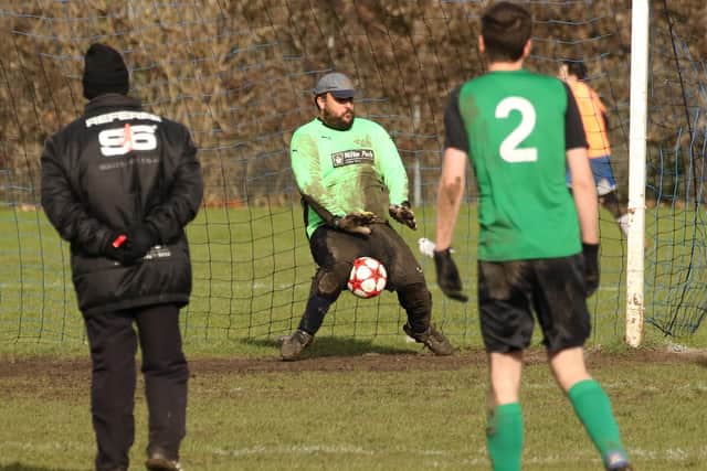 The ball is about to go through the legs of the Co-Op Dragons keeper for a Saturn Royale goal. Picture: Kevin Shipp
