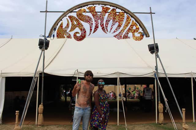 Frankie Lewis and Gloria Miller outside the Kashmir Cafe tent.