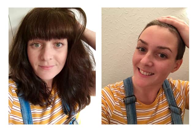 Local democracy reporter for The News, Fiona Callingham, before and after she braved the shave in aid of St Wilfrids Hospice in Chichester and The Little Princess Trust. Picture: Fiona Callingham