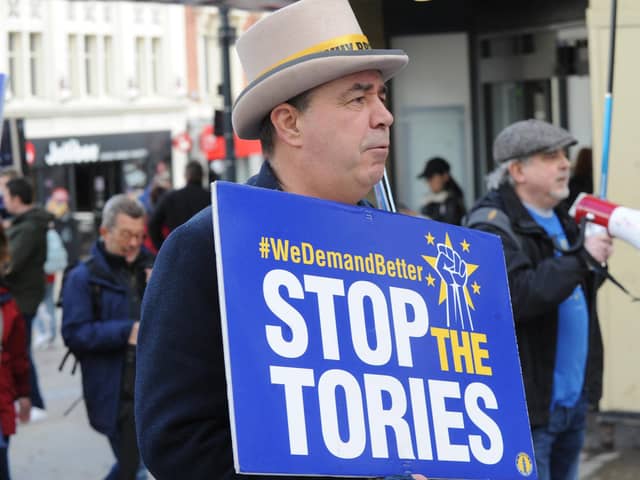 The protest was one of more than 30 events taking place in Britain – plus two in Spain – on what was dubbed a “Day for Rejoin”. Pictured here is Steve Bray.