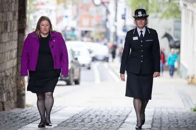 Police and crime commissioner for Hampshire Donna Jones (left) and Hampshire chief constable Olivia Pinkney in Winchester last year Picture: Andrew Matthews/PA Wire