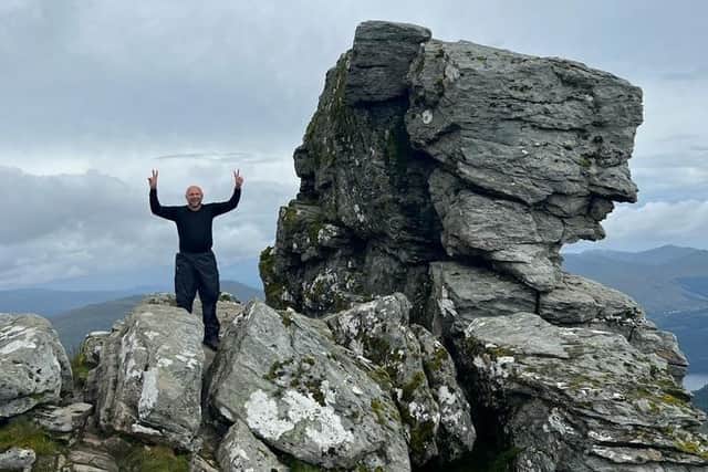 Matt Wilkie is trekking up six Scottish hills to raise money for R;pple. 
Pictured: Matt at the top of The Cobbler, Scotland, in a test run before the real trek.