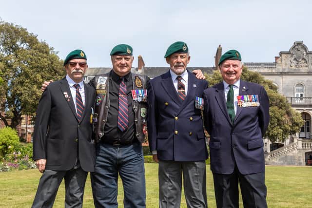 Lance Corporal Martin Powell, Warrant Officer Philip Shuttleworth MBE, Warrant Officer Peter Mawer and Brigadier Tony Welch OBE. Picture: Mike Cooter (210522)