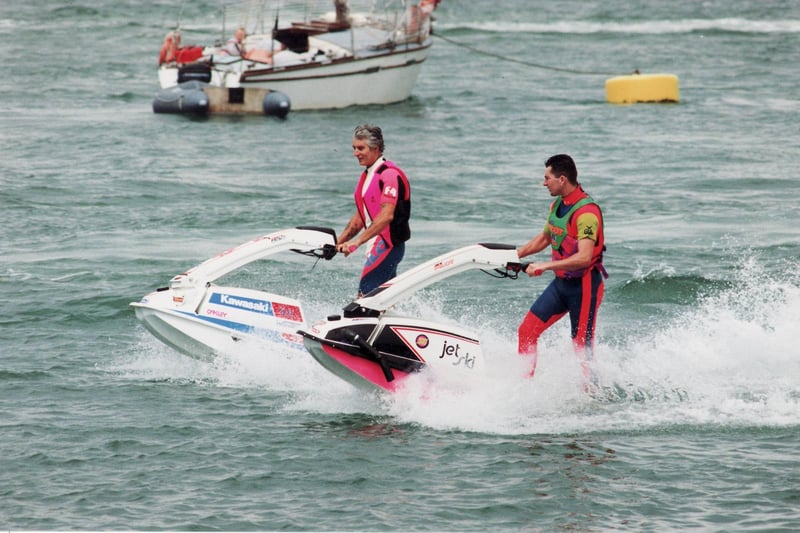 Jetskiiers having fun off of Southsea Beach on July 26 1992. The News PP3643