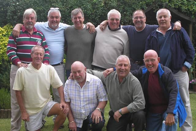Left to right: Don Ferguson, Robert Cooper, Robert Rowe, Michael Hill, Barry Newman and Michael Myers

with Dave Champion, Ian Coates, Adrian Sines and Michael Aylmer. The men who went to school together in a previous meet up.
