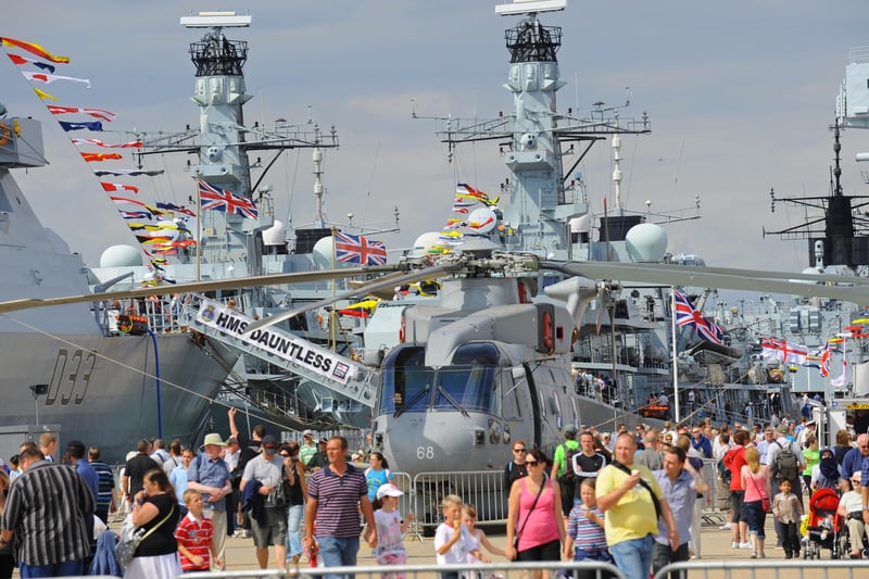 So many people wanted to go on board the ships that were alongside including HMS Dauntless, HMS Westminster and HMS Cumberland 1st August 2010. Picture: Malcolm Wells 102438-1117