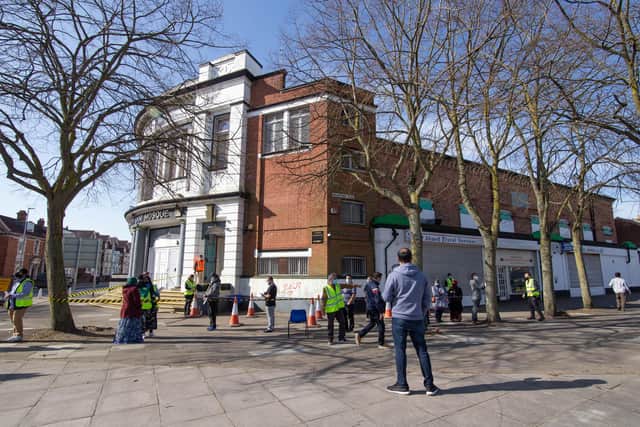 More than 200 people were booked in to receive their vaccine. Pictured is the queue outside the mosque.
Picture: Habibur Rahman