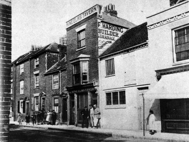 The Nine Elms Tavern, where Guildhall Walk is now, Portsmouth in pre-1906