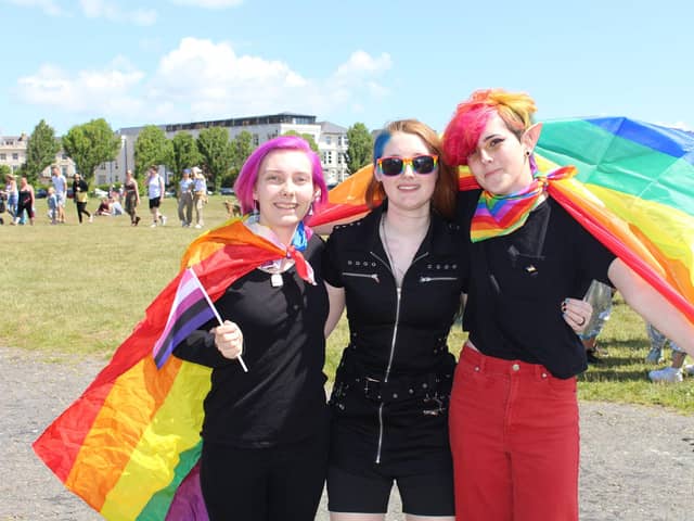 From left: Jessica Berryman, Heather Stirling, and Bee Patrick at last year's Portsmouth Pride on Southsea Common Picture: Emily Jessica Turner