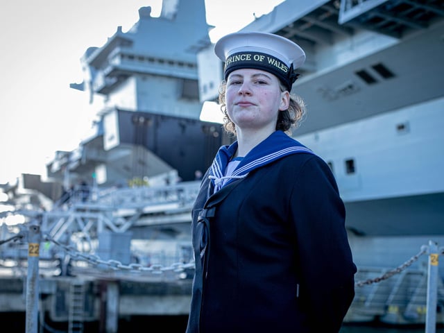 Melissa Bromley, 17, AB, of Hastings, after her first deployment aboard HMS Prince of Wales. She's the ship's youngest crew member.