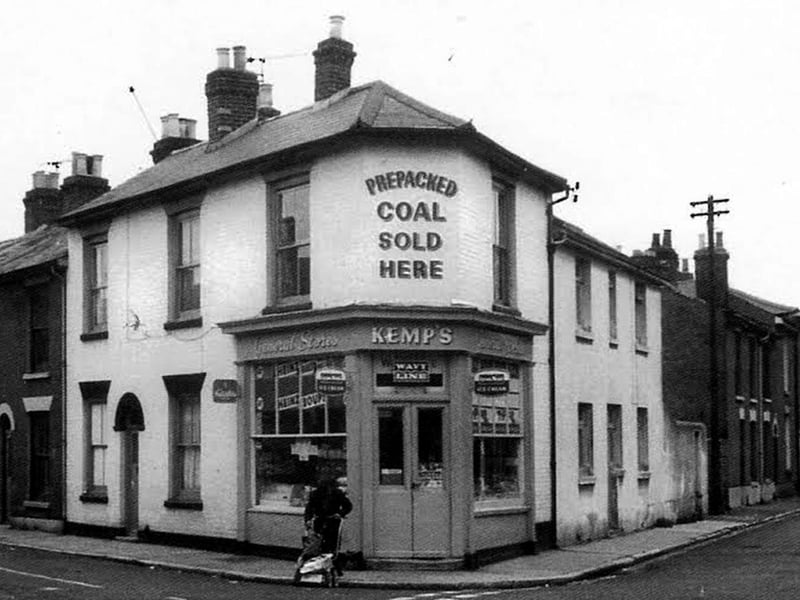 The Wavy Line Kemps corner shop at Arundel Street/Canal Walk area of Landport, Portsmouth, April 1968.
