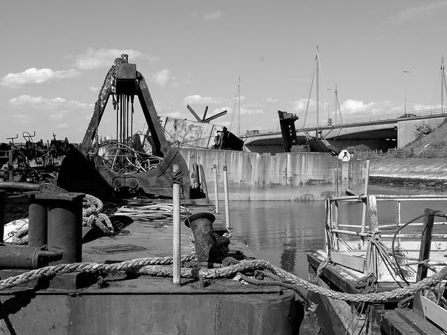 Pounds Yard at Tipner 30th May 2001. The view from Pounds Yard of the M275 and 'the blue bridge' .Picture: Malcolm Wells