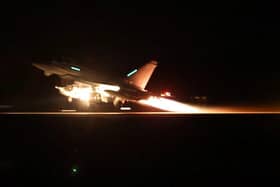 An RAF Typhoon aircraft takes off to join the US led coalition to conduct air strikes against military targets in Yemen. Image: Sergeant Lee Goddard/Ministry of Defence.