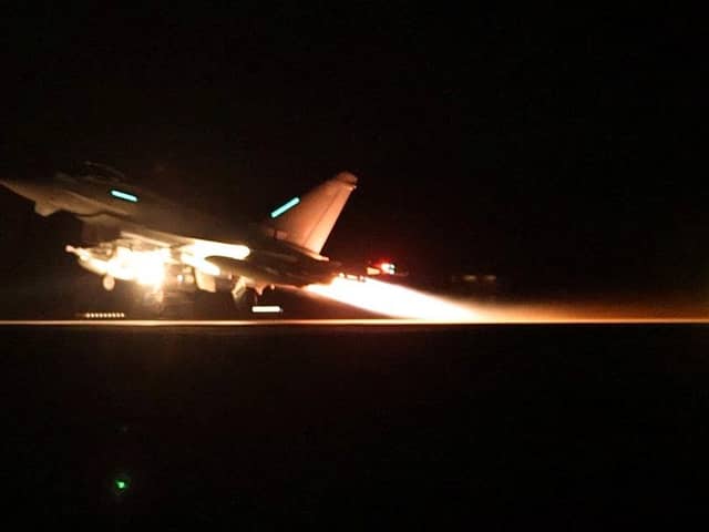 An RAF Typhoon aircraft takes off to join the US led coalition to conduct air strikes against military targets in Yemen. Image: Sergeant Lee Goddard/Ministry of Defence.
