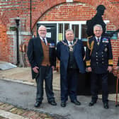 Award winner Anthony Knight with Councillor Frank Jonas (Lord Mayor of Portsmouth), Admiral Sir Jonathon Band (former First Sea Lord) and fellow award winner Gary Weaving (Founder and CEO of Forgotten Veterans). Picture: Mike Cooter (011221)