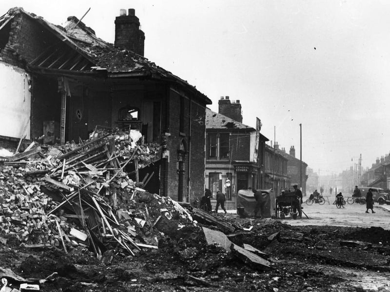 The scene in New Road East, Copnor, Portsmouth, after an air raid in October 1940