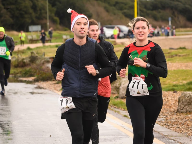 Runners braved the rain to take part in the Christmas Pud 5k run at Stokes Bay, Gosport