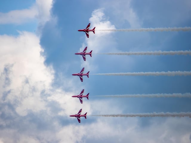 The skies above Southsea were turned red and blue as the Red Arrows performed their spectacular display for Armed Forces Day on Saturday.Pictured - The Red ArrowsPhotos by Alex Shute