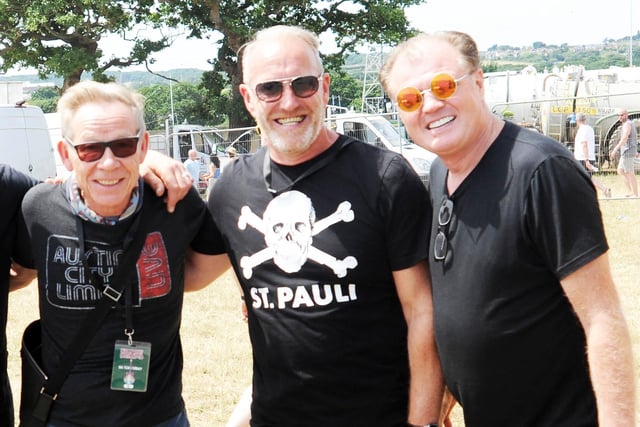 (l-r) Paul Cook of The Professionals/The Sex Pistols, Richard Jobson of The Skids and Rusty Egan (DJ/Visage) at the Isle of Wight Festival in 2018.
Picture: Paul Windsor