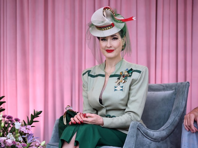 Dita Von Teese judges the best dressed competition at Goodwood Revival on Friday, September 6. Photo: Kieran Cleeves/PA Wire