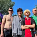 From left, Flowvers band members Connor Griffiths (20), Matisse Moretti (20), Stanley Powell (20) and Henry Wood (19) at the Isle of Wight Festival. Picture: Eleanor Davies