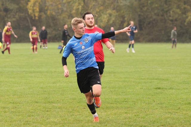 Waterlooville Wanderers Reserves' George Howden celebrates one of his four goals in an Adelaide Cup second round tie against Milton Park Rangers. Picture by Kevin Shipp