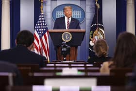 US President Donald Trump speaking in the briefing room at the White House on November 5, 2020 in Washington, DC, with votes still being counted two days after the presidential election. Photo by Chip Somodevilla/Getty Images