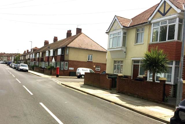 The same scene in Locksway Road, today. The post box remains.